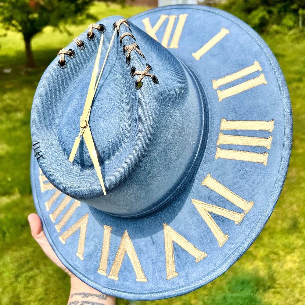 It’s Five O’clock Somewhere Hand Burned and Painted Clock Hat, Clock Burned Hat